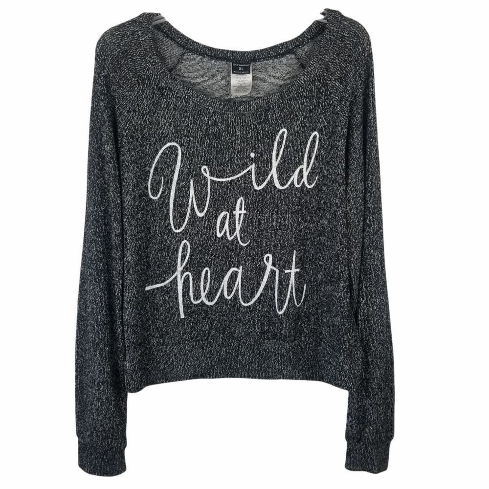 STRANDED " WILD AT HEART" BLACK WHITE KNIT SWEATER. SIZE XL.
